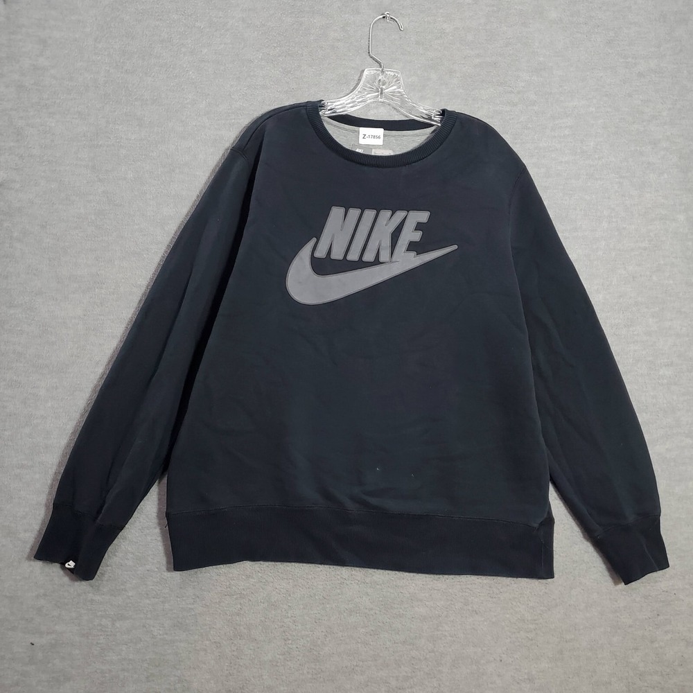 Nike Men Sweatshirt XL Black Logo Swoosh Spellout Fleece Pullover READ